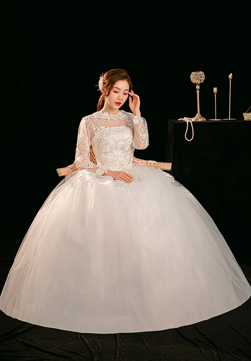 Customized Wedding Dress Bridal Plus Size Ball Gowns Embroidery Wedding Dresses Long-sleeved Dresses Vrstidos De Novia