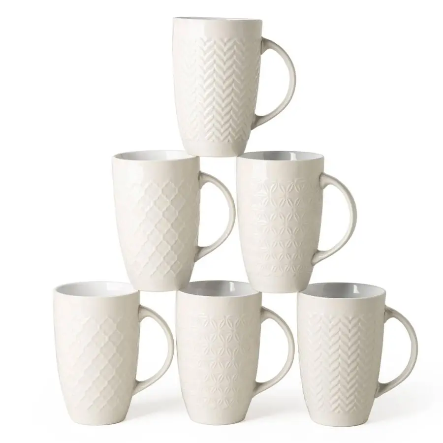

Extra Large Coffee Mugs Set of 6, 20oz Ceramic Tall Coffee Mugs Set with Textured Geometric Patterns for Coffee Tea Beer Hot Coc