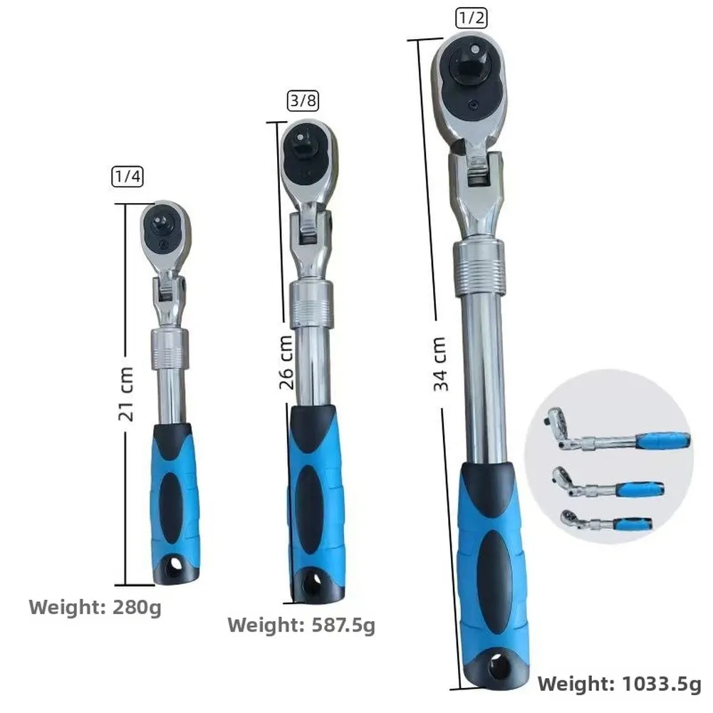 Adjustable Telescoping Ratchet Wrench Set 72-Tooth for 1/4 3/8 1/2 Inch Drive with EVA Case for Mechanics and DIY