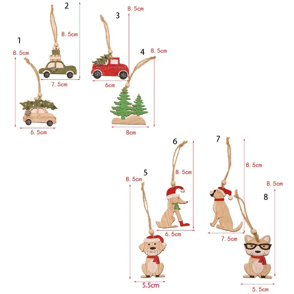자동차 강아지 크리스마스 펜던트 강아지 개 크리스마스 트리 드롭 장식품 나무 페인트 다채로운 자동차 교수형 장식품 크리스마스 장식