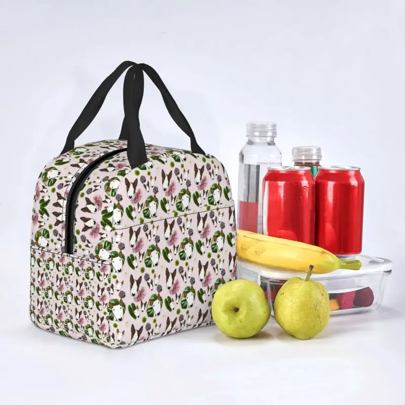 Custom Tropical Print Lunch Bag Men Women Bull Terrier Dog Warm Cooler Insulated Lunch Box for Kids School