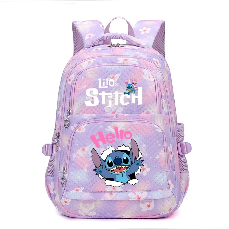 Lilo & Stitch School Bags Cartoon Flowers Printe Capacity Primary Secondary School Students Backpacks Lightweight Travel Mochila