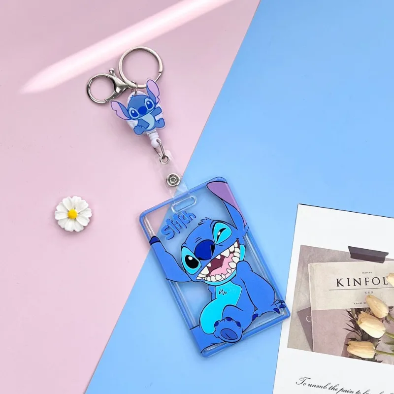 Disney Stitch-kaarthouder met sleutelhanger Hoes Student Cartoon Anti-verloren transparante kaarthouder Kid Anime-kaarthoezen Hanger