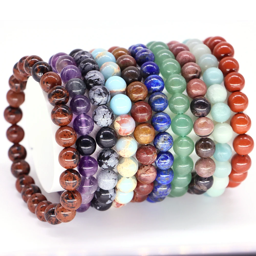 8mm Charm Healing Crystal Natural Stone Bracelets Men Women Turquoise Agate Lapis Jasper Quartz Tiger Eye Lovers Gift Jewelry