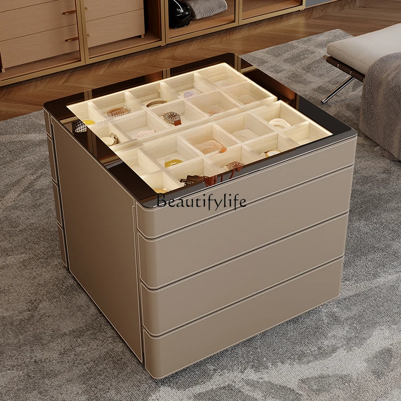 

Light luxury cloakroom mid-island cabinet multi-functional glass storage jewelry display cabinet