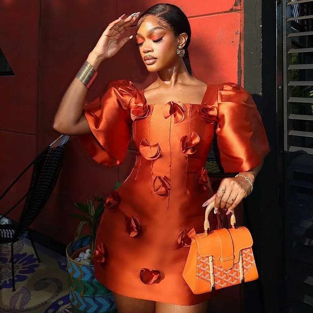 Sukienki Aso Ebi damskie na studniówkę z rękawami typu \"półpuchne\", ręcznie robione kwiaty, kwadratowy dekolt, suknie na specjalne okazje, odzież wieczorowa.