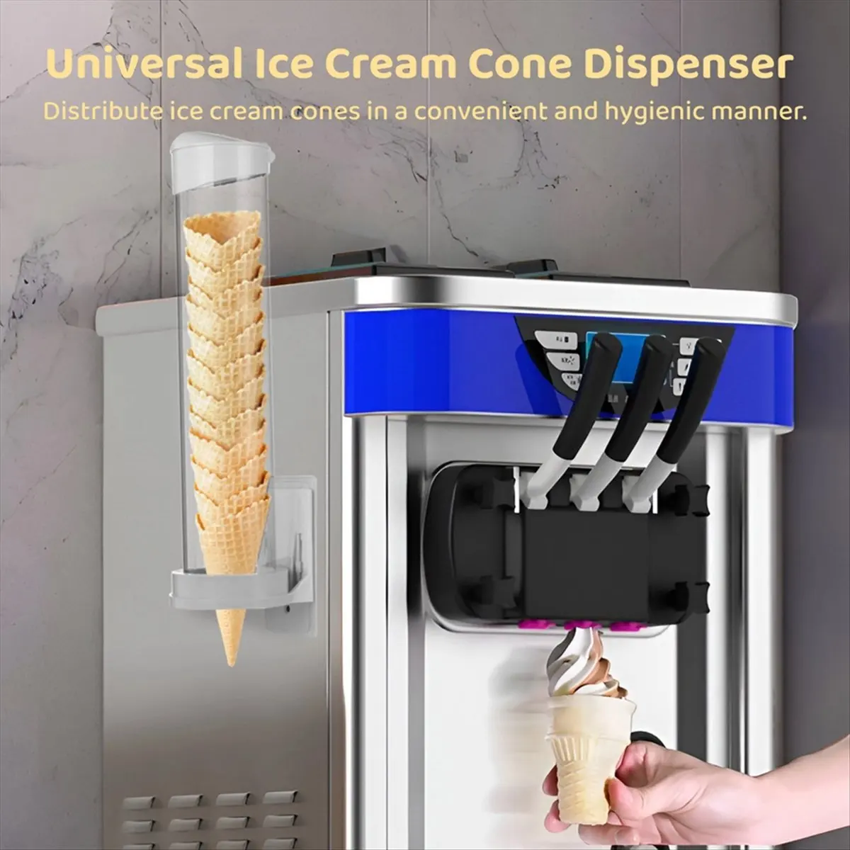 L! DT573^Ice Cream Cone Dispenser Waffle Cone Holder Plastic Waffle Cone Storage Tube with Magnetic Plate Adhesive Plate