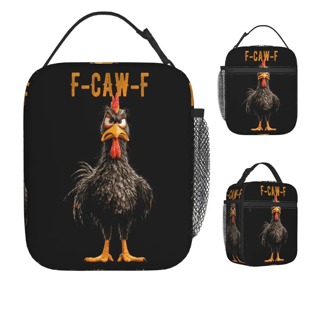 FCAWF الأسود الدجاج الغداء حقيبة الدجاج عاشق المحمولة معزول علب الاغذية في الهواء الطلق نزهة طباعة حقيبة للحفاظ على البرودة خمر حمل أكياس الغذاء