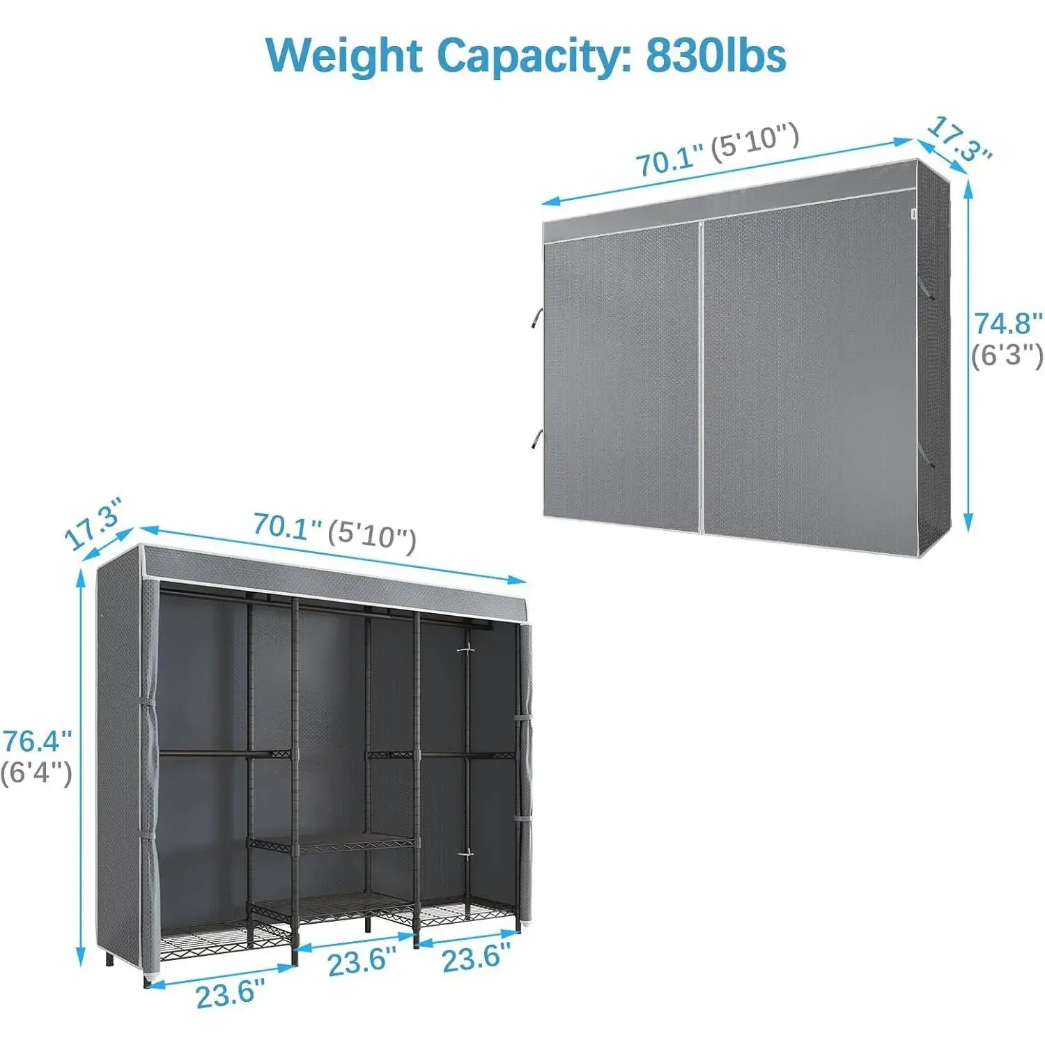 Covered Garment Rack Heavy Duty Clothes Rack with Cover and Adjustable Shelves, Freestanding Portable Closet Racks Clothes