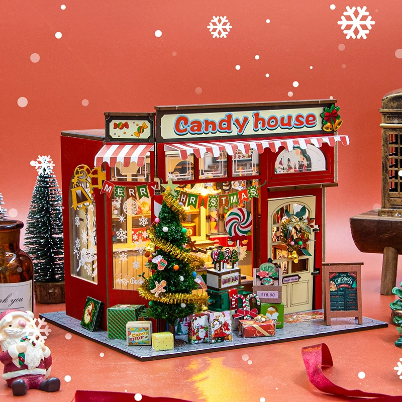 Handmade Wooden Miniature Doll House 3D Puzzle Assembled Building Model Kit With LED Lights DollHouses Toy For Christmas Gifts