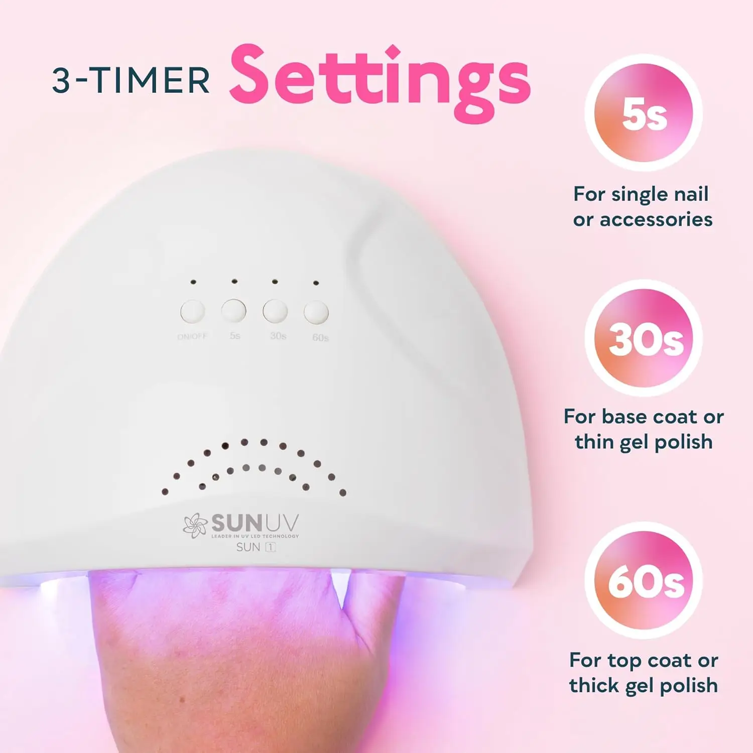 Lampe à ongles professionnelle UV LED avec 3 minuteries pour vernis gel à séchage rapide, design blanc