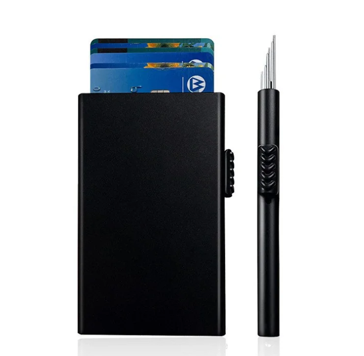 Rfid Smart Wallet Kreditkartenetui Metall Dünn Schlank Männer Frauen Geldbörsen Pop Up Minimalistische Geldbörse Kleine Schwarze Geldbörse Metall Vallet