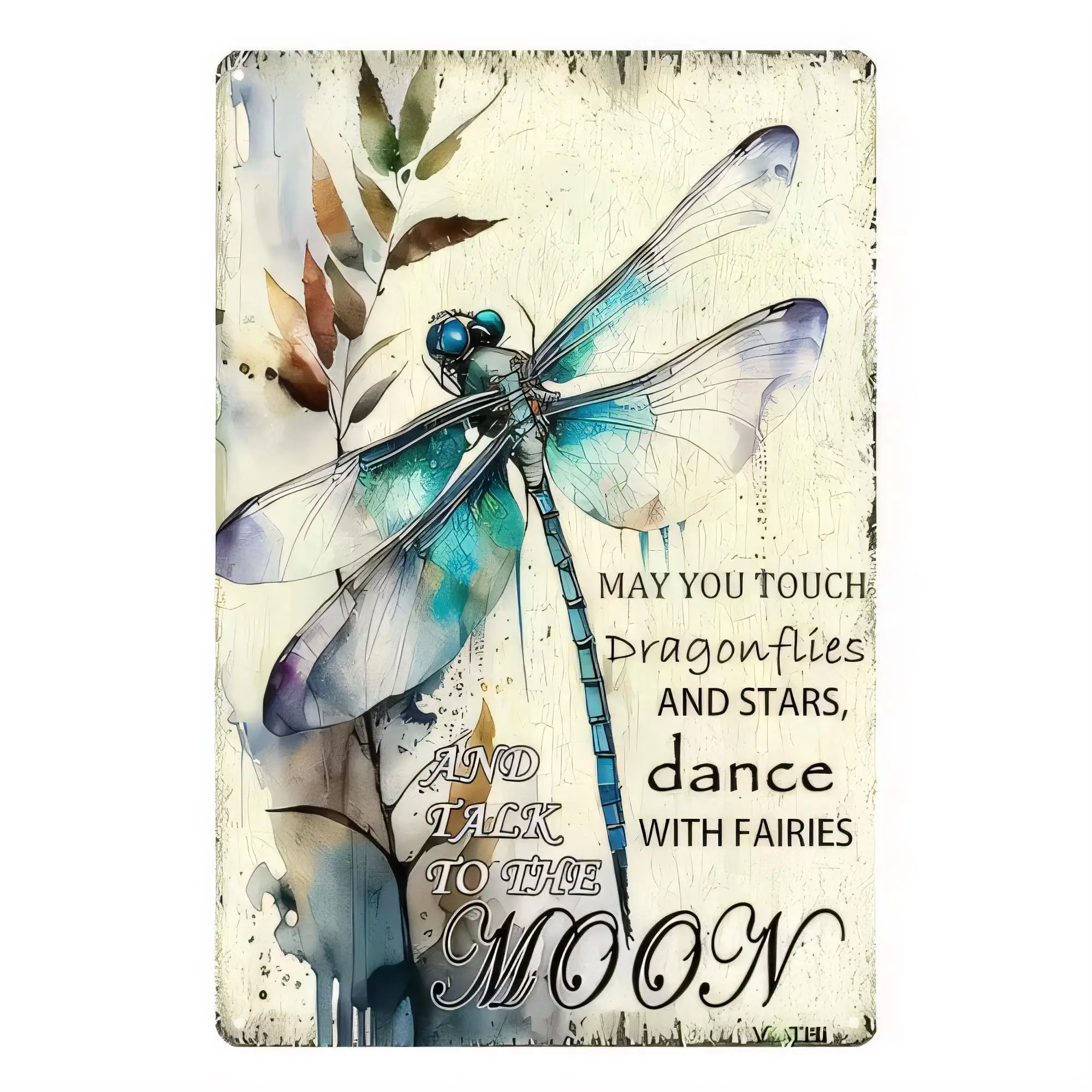 Tin Sign Dragonfly Wall Art May You Touch Dragonflies and Stars Dance With Fairies Rustic Vintage Metal Plaque for Garden Patio