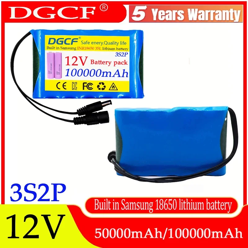 

Rechargeable 12V battery pack 50000mAh Portable 18650 Lithium battery Pack for CCTV Audio Amplifier with Free DC12.6V Charger