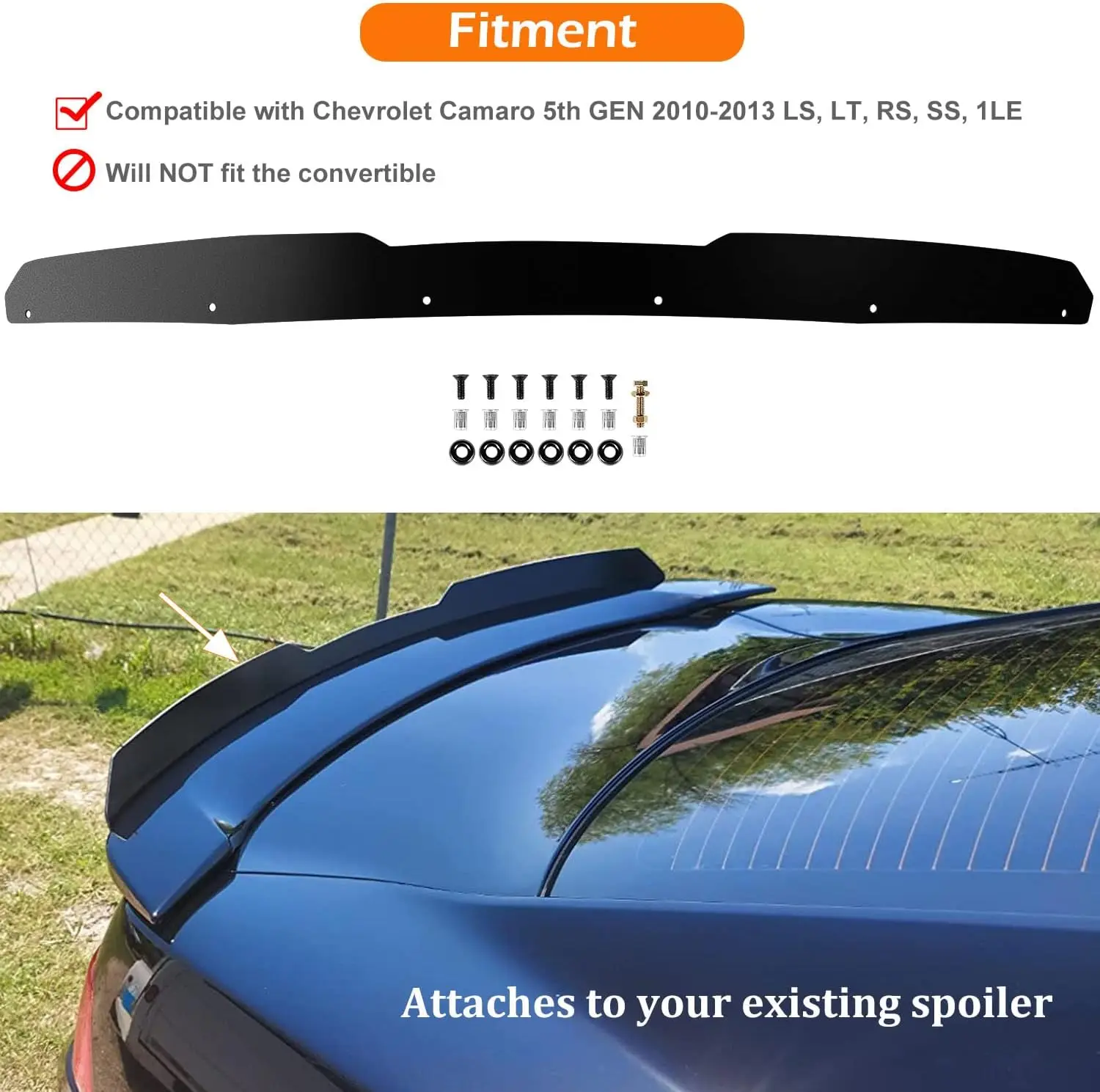 MX Rear Wicker Bill Spoiler Fits for Chevrolet Camaro 5th GEN 2010 2011 2012 2013 LS, LT, RS, SS, 1LE, Add-on Type