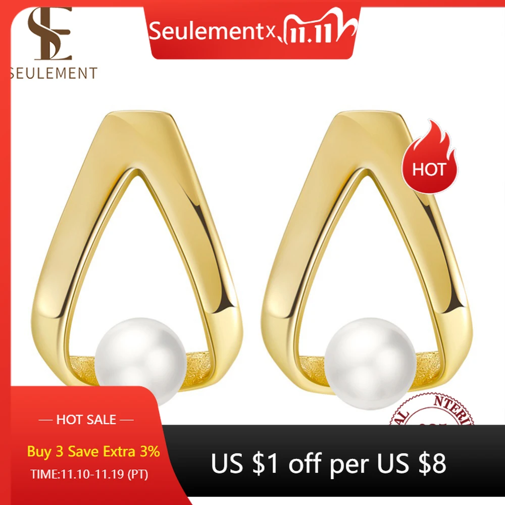 

Seulement Freshwater Natural Pearl Earrings for Women 925 Sterling Silver Triangle Stud Earring Fashion Jewelry Ear Accessories
