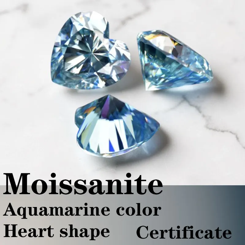 

Moissanite VVS1 Artificial Stone Aquamarine Color Heart Cut with Certificate DIY Jewelry