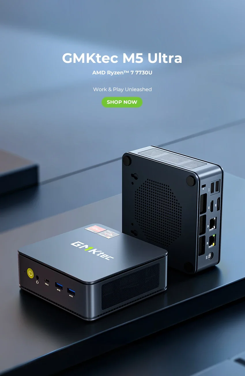 GMKtec M5 Ultra Mini PC AMD Ryzen 7 7730U DDR4 3200MHz Dual M.2 SSD 2.5G LAN WiFi 6E BT5.2 Desktop Computer