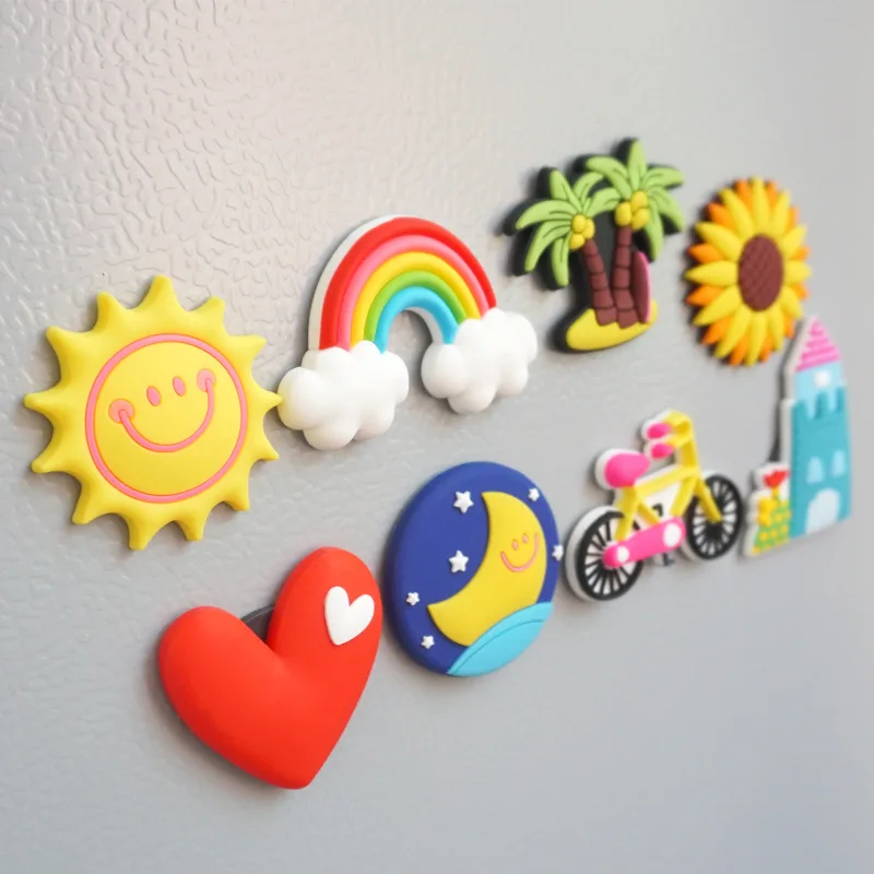 Creative Sun moon Rainbow Soft Rubber Fridge Magnets Cute Cartoon Castle Love flowers Magnetic Stickers Children Toys Home Decor