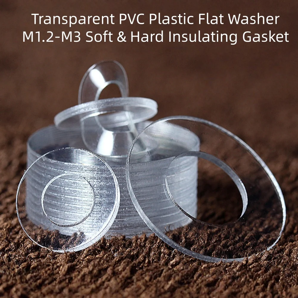 200PCS M1.2-M3 Transparent PVC Plastic Flat Washer Soft Hard Insulating Sealing Spacer Gasket Ring Pad