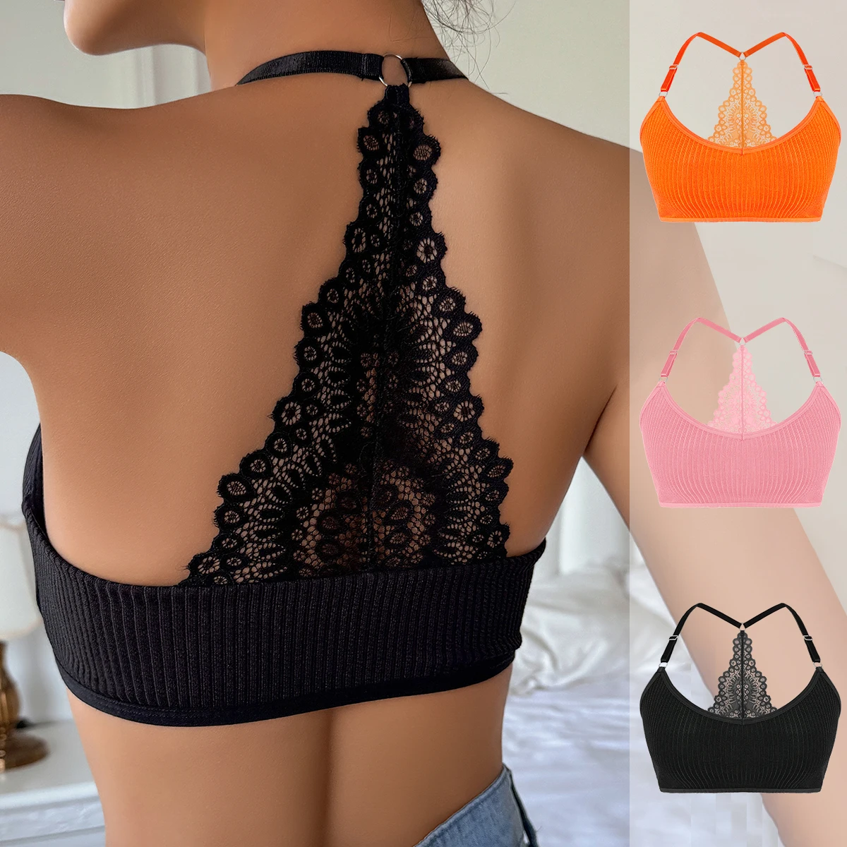 Sexy Women Underwear Backless Ribbed Bras Female Brassiere Breathable Camisole New Fashion Lingerie Solid Wireless Ladies Bras