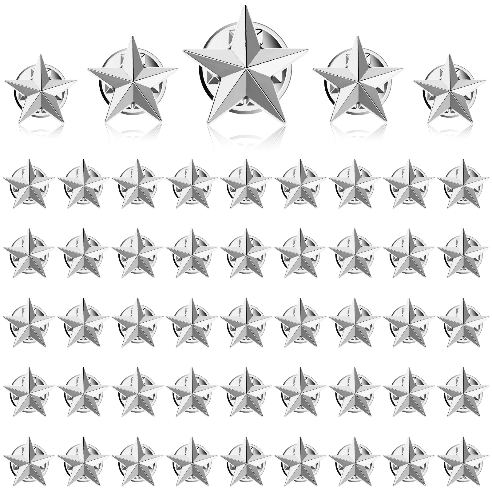 50 piezas, Star insignias de solapa de alfiler, 4 de julio, día conmemorativo, fiesta del Día de los Veteranos, Silve