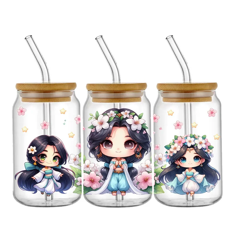 Kawaii UV DTF Cup Wrap Disney Princess Transfers Stickers For 16oz Libbey Shell Pen Can Waterproof Personalize DIY Custom Decals