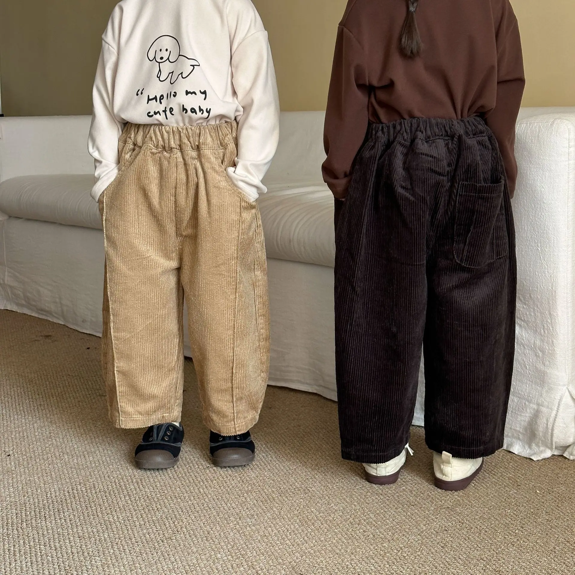 

2025 Autumn New Children Corduroy Trousers Solid Girls Loose Wide Leg Pants Baby Boys Straight Casual Pants Kids Clothes