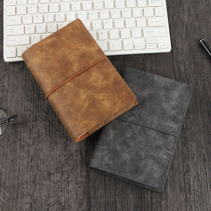 2025customized.B6 Vintage British Style Lace-up Business Soft Leather Portable Thick Travel Journal High-value Work Notebook Gif