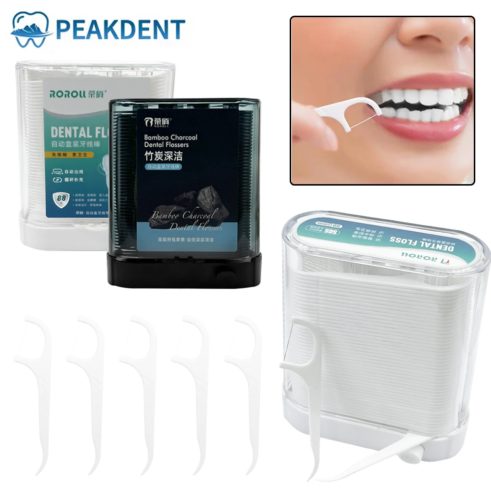 موزع خيط تنظيف الأسنان، أعواد أسنان بلاستيكية مع خيوط، أدوات تنظيف الأسنان، صندوق تخزين يتضمن 88 قطعة خيط تنظيف الأسنان #1