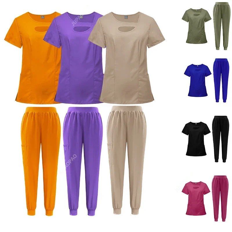 Uniformes médicos de spandex e estiramento para mulheres, Conjuntos de enfermagem, Hospital Scrubs, Enfermeira e uniforme escolar, Novo Design