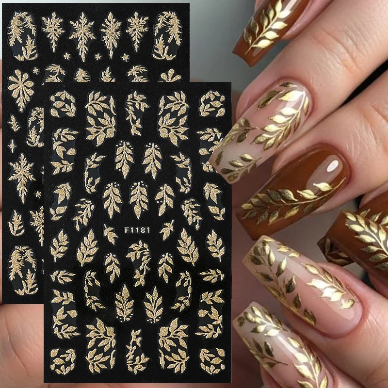 1pc 3D Oro Glitter Adesivi Per Unghie Di Natale Lucido Fiocco di Neve Albero di Natale Cursori Autoadesivi Inverno Capodanno Unghie artistiche adesivi