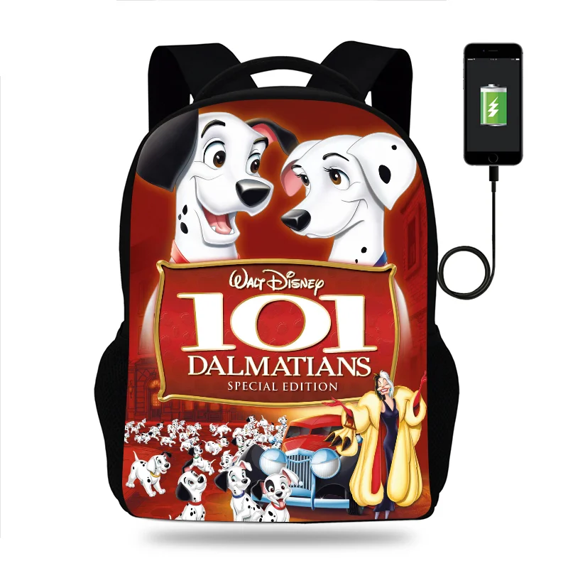 Disney 101 Dalmatians Backpack Boys Girls School Bag Teenager Book Bags Men Women Rucksack USB Travel Knapsack Mochila