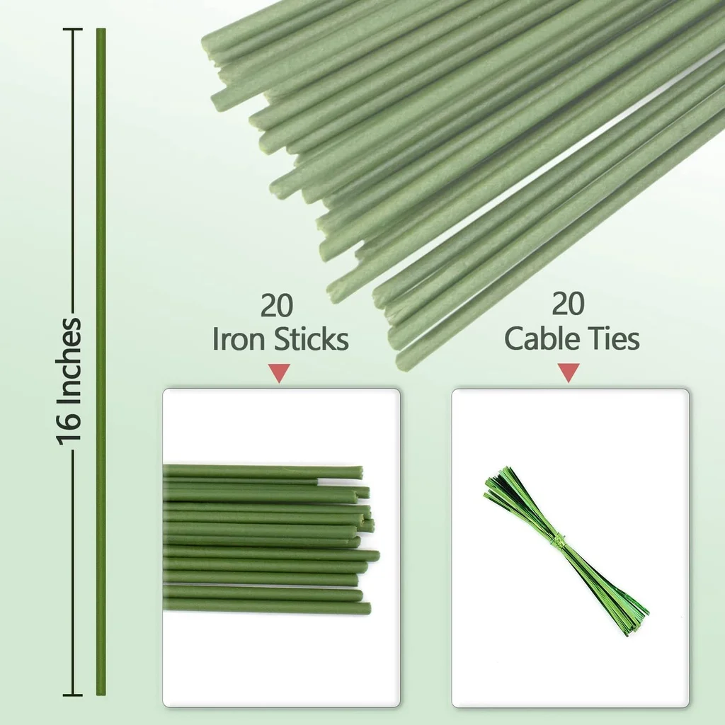 16inch/40cm Plant Stakes Garden Green Bendable Single Stem Plant Support Stakes for Indoor and Outdoor Plants