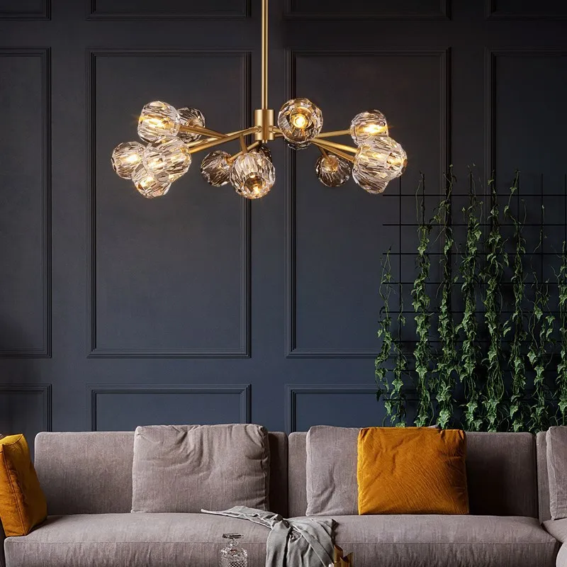

Light luxury all copper living room chandelier bedroom designer simple molecular dining room crystal chandelier