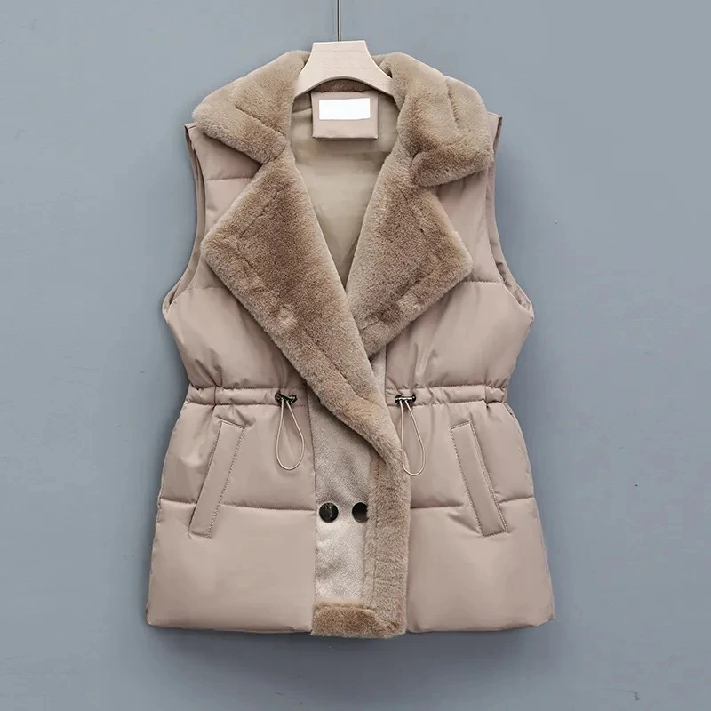 Fur Integrated Down Cotton Vest Jacket Women's 2026 New Autumn Winter Fashion Suit Collar Waistcoat Female Short Jackets
