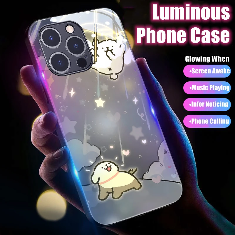 

Couple Puppy Colorful LED Light Glowing Luminous Party Phone Case for iPhone 11 12 13 14 15 X Xs Xr Mini Pro Max Plus Cover