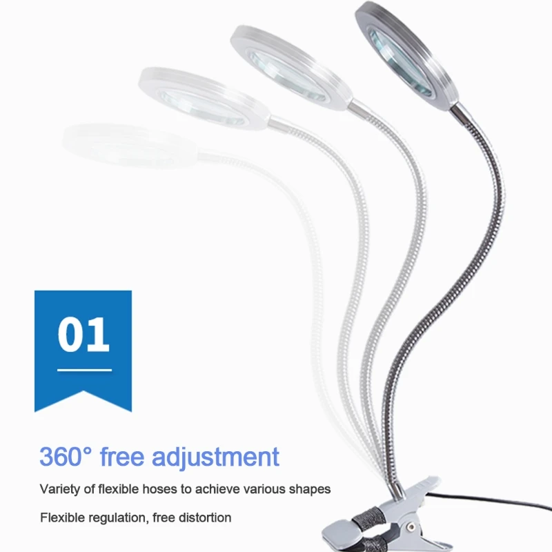 8X Illuminated Magnifier with Light Flexible Rotation Desktop Glass for Soldering Iron Repair Lamp Clip