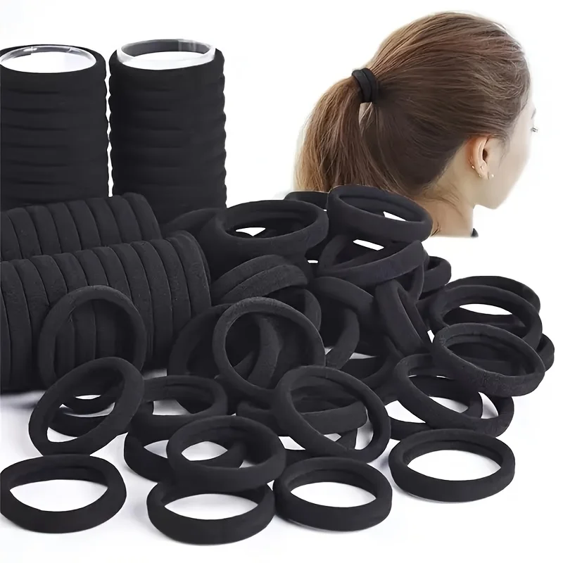 50/100 piezas de lazos para el cabello de cuero negro para niñas: no es fácil de romper, convenientes de llevar, clásicos y versátiles, adecuados para