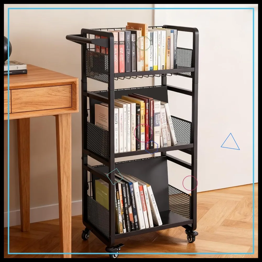 

Heavy Duty Double-Sided Book Cart with Silent Wheels, 3 Magnetic Supports for Living Room, Sofa, Bed & Study