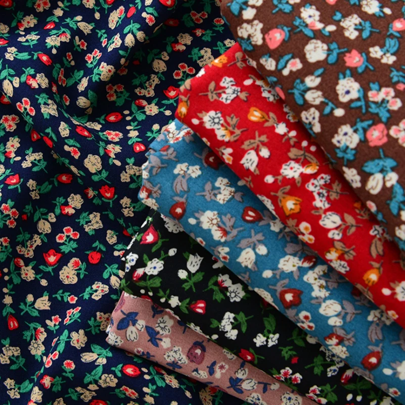 Floral Pastoral Viscose Fabric Dark Color Thin And Light Breathable for Sewing Clothes Rayon by Half Meter