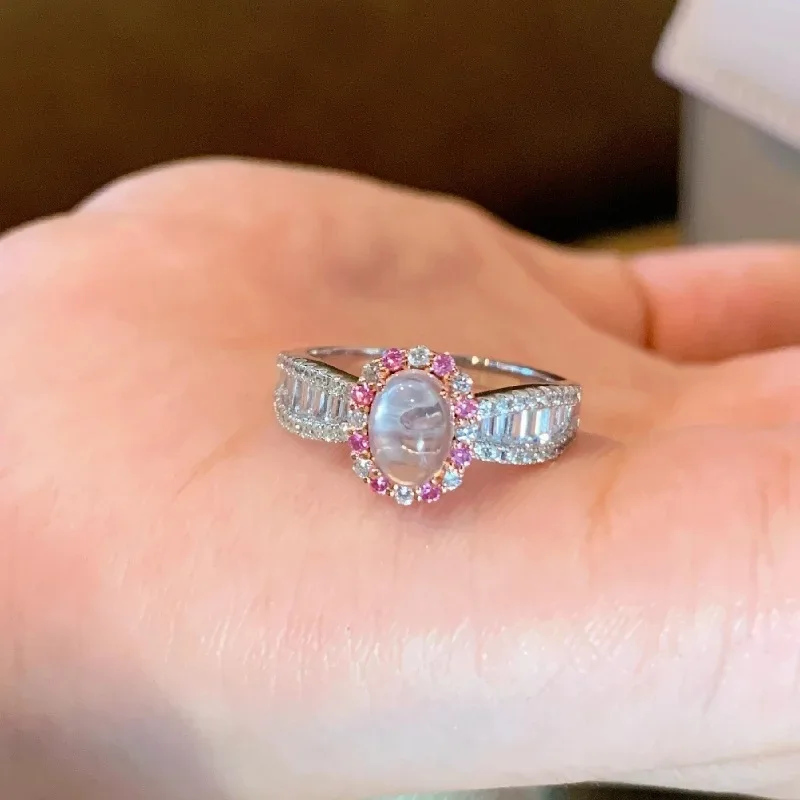 

Sweet Romantic and creative star Starlight pink crystal rings for women silver 925 inlaid diamond luxury engagement ring jewelry