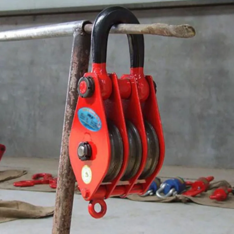 Standard Heavy Crane Three Wheel Pulley Block Labor Saving Safe Smooth Multi Wheel Hook Ring Chain Block
