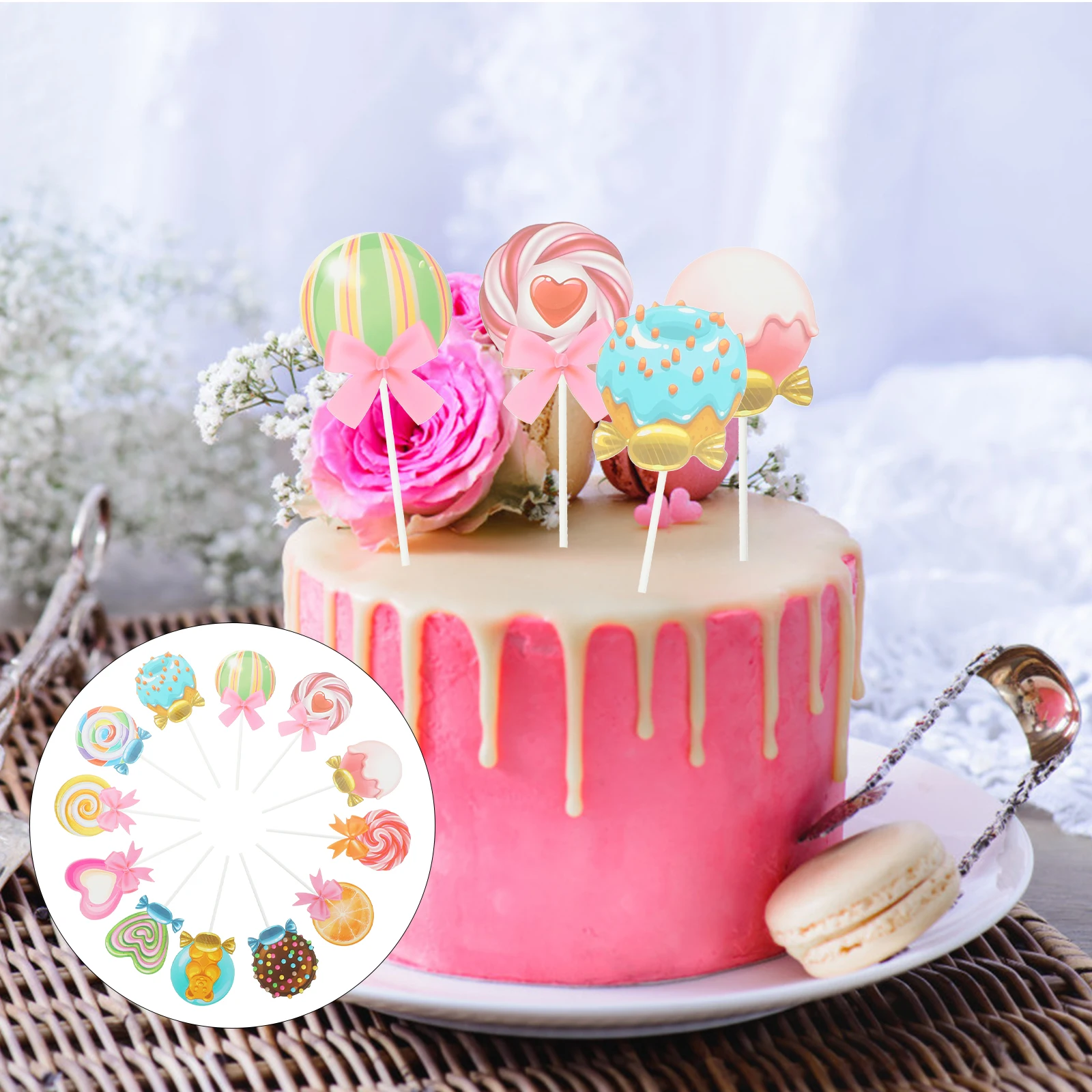 

24pcs Colored Cake Picks Bright Decorations for Baking Cakes Dessert Tables Birthday Parties Paper Cupcake Toppers