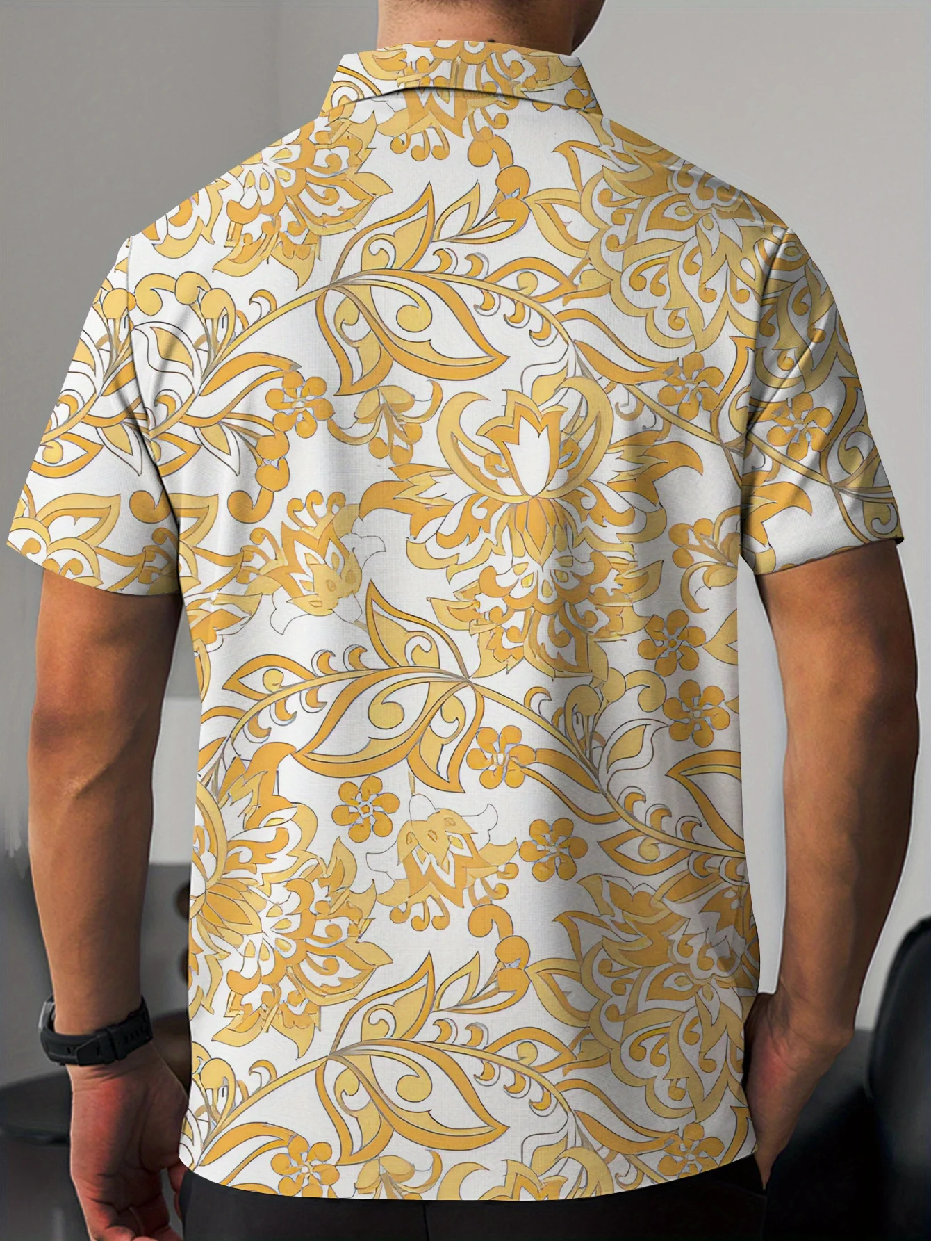 New men's short-sleeve polo shirt T-shirt, loose-fitting and tailored with printed patterns, versatile basic crew-neck top suita