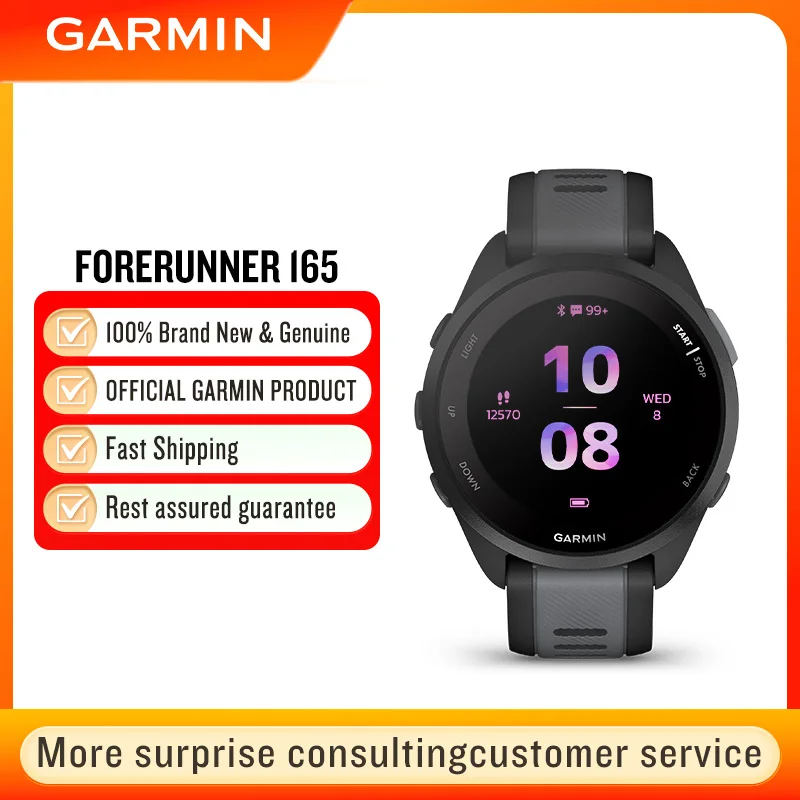 ساعة ذكية Garmin Forerunner 165 للجري ماراثون والسباحة وركوب الدراجات والرياضات الخارجية مع معدل ضربات القلب والأكسجين في الدم ونظام تحديد المواقع العالمي (GPS)