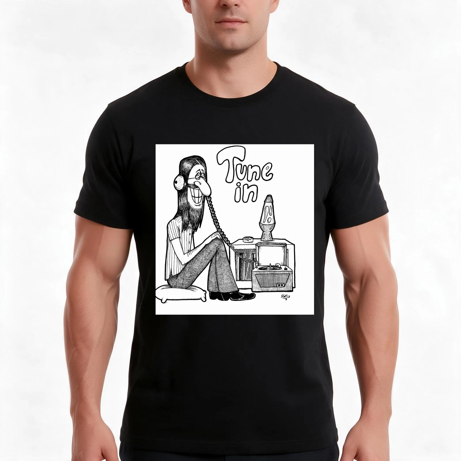 Tune In T-Shirt, Summer Casual Cotton Tee, Oversized Streetwear Tops, Vintage Graphic Print, Loose Fit Short Sleeve, 100% Cotton