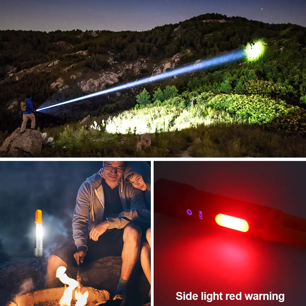 Mini linterna multicolor, luz LED COB con Zoom, carga USB, para tienda de campaña, caza, pesca al aire libre, verde/Rojo/azul/blanco