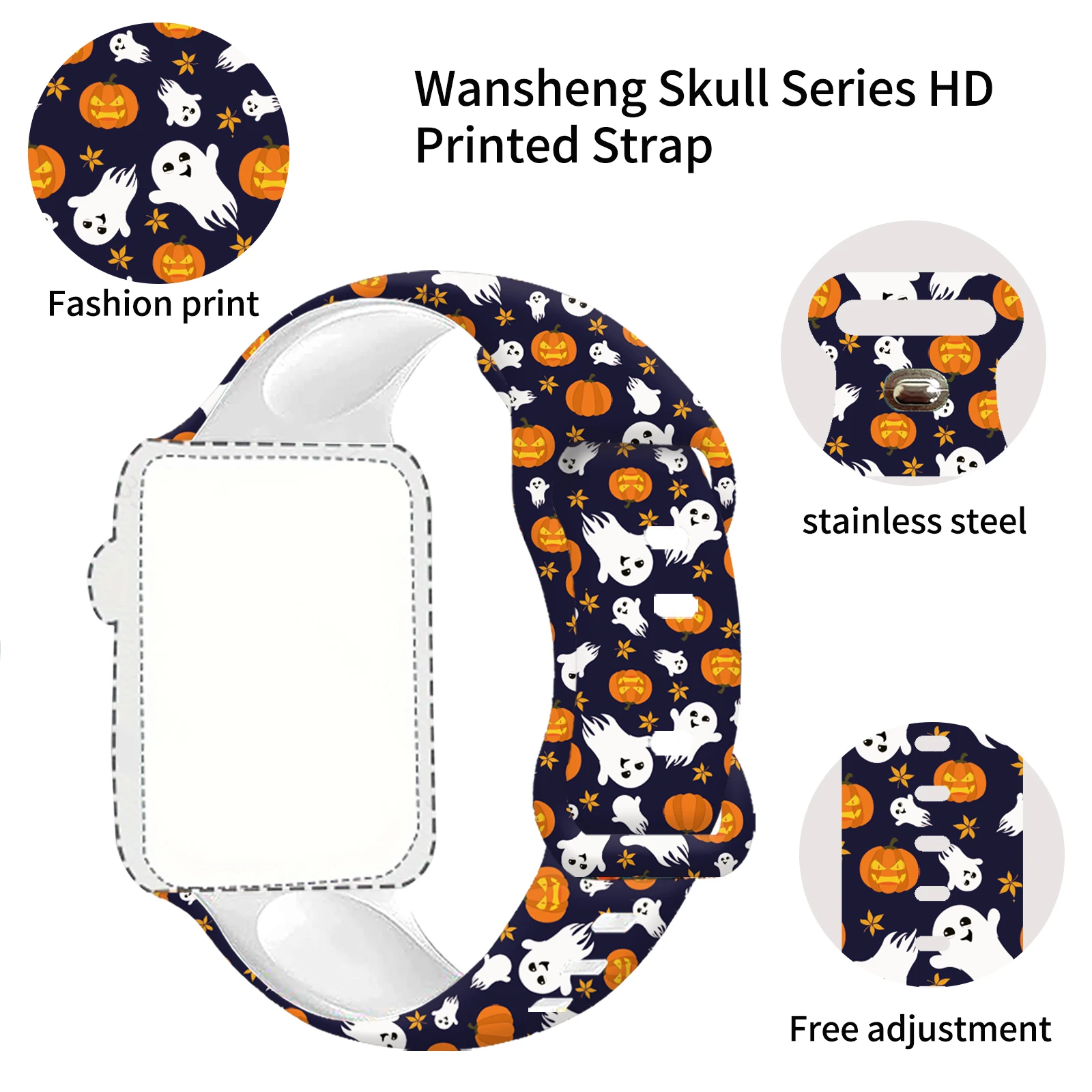 Halloween Skull Printed Strap for Apple Watch 10 9 8 Silicone Band Replaceable Bracelet for iWatch 46mm 44mm 42mm 41mm Watchband
