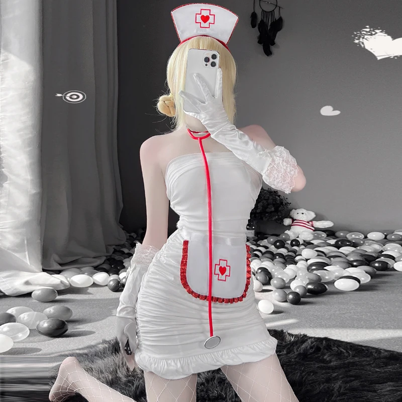 AniLV New Nurse Series Uniform Cosplay Women Sweet Love Heart Hollow Dress Outfits Set Halloween Carnival Costumes